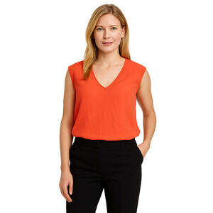 J Crew Blouse Womens SM Coral Sleeveless V Neck Top Lightweight Career Casual